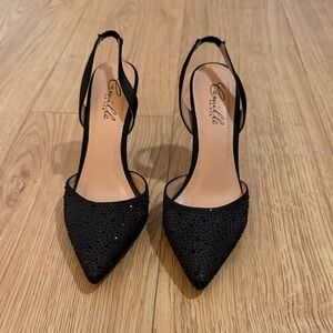 Camille La Vie Black Embellished Slingback Heels